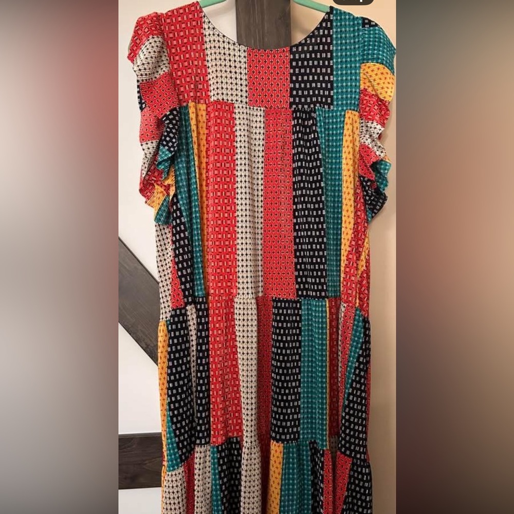 Boutique Multicolor Patchwork Ruffle Babydoll Dre… - image 2
